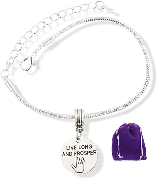 Live Long and Prosper Text Snake Chain Charm Bracelet