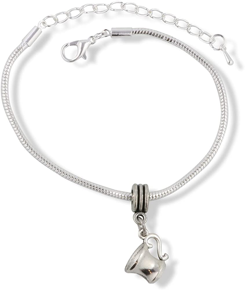 Coffee Jewelry | Coffee Cup Stainless Steel Snake Chain Charm Bracelet