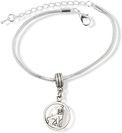 Emerald Park Jewelry Smiling Cat in a Circle Snake Chain Charm Bracelet