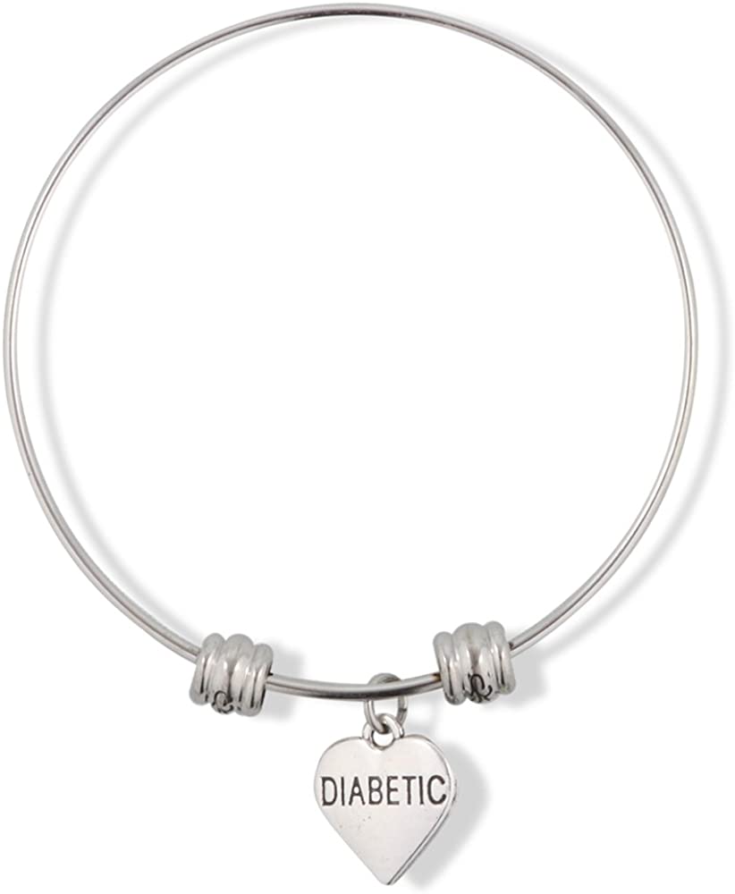 Diabetic Text on Heart Fancy Charm Bangle