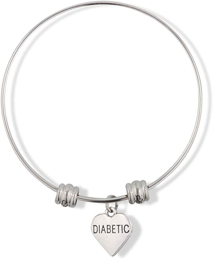 Diabetic Text on Heart Fancy Charm Bangle