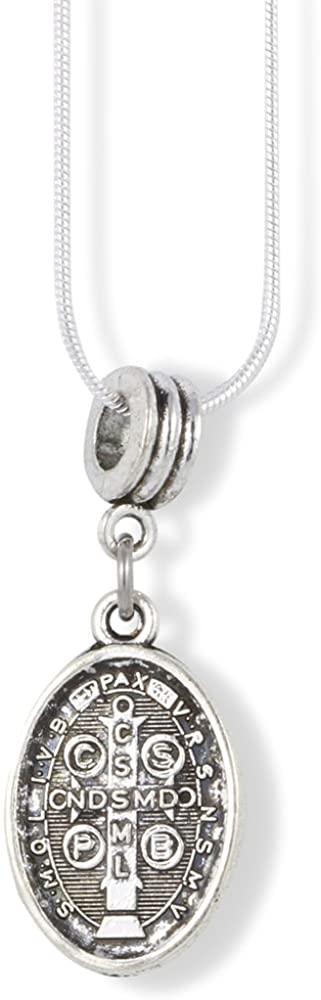 St Benedict Necklace | Catholic Gifts Saint St Benedict Medal San Benito Religious Jewelry Necklace for Women Silver Plated Chain Charm Gifts Catholic Necklace Pendant for Women Men Boys and Girls