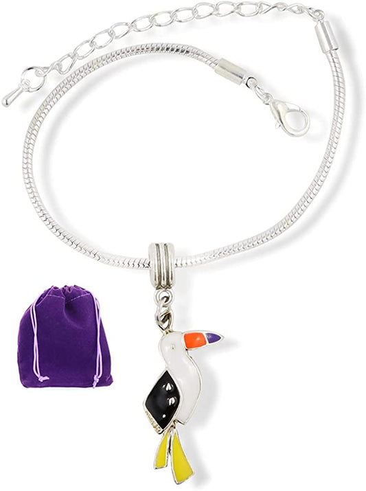 Parrot with Black White Orange Yellow Enamel Snake Chain Charm Bracelet