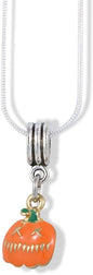 EPJ Pumpkin Jack O Lantern Orange with Green Stem Charm Snake Chain Necklace