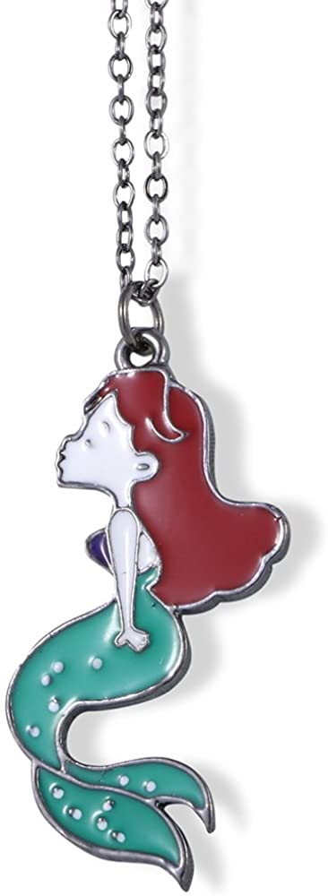 Mermaid with Red Hair Green Tail Charm Necklace