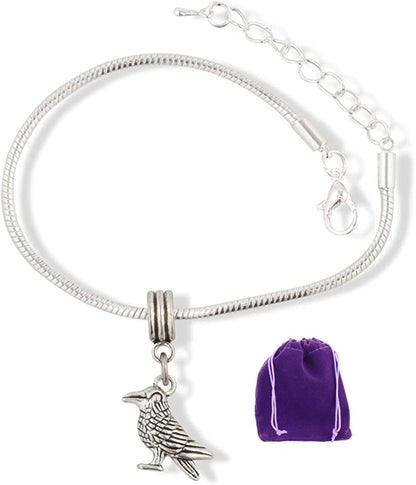 EPJ Raven Jewelry | Raven Crow Stainless Steel Snake Chain Charm Bracelet