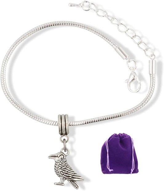 EPJ Raven Jewelry | Raven Crow Stainless Steel Snake Chain Charm Bracelet