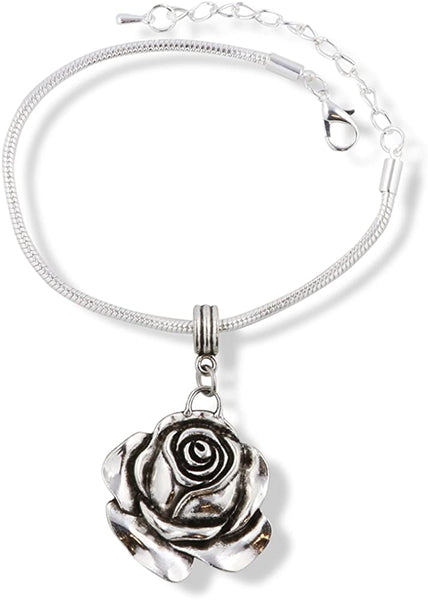 Emerald Park Jewelry Rose Flower Large Snake Chain Charm Bracelet