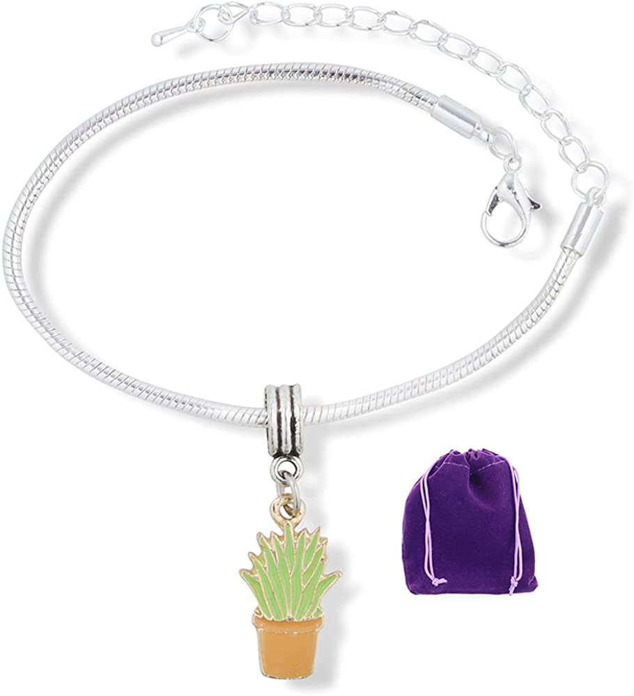Cactus Bracelet Jewelry Cacti Charm Stuff Gifts for Women Teen Girls Men Arizona Aloe Vera Cactus Succulent Decor Green Aloe Vera in a Tan Pot