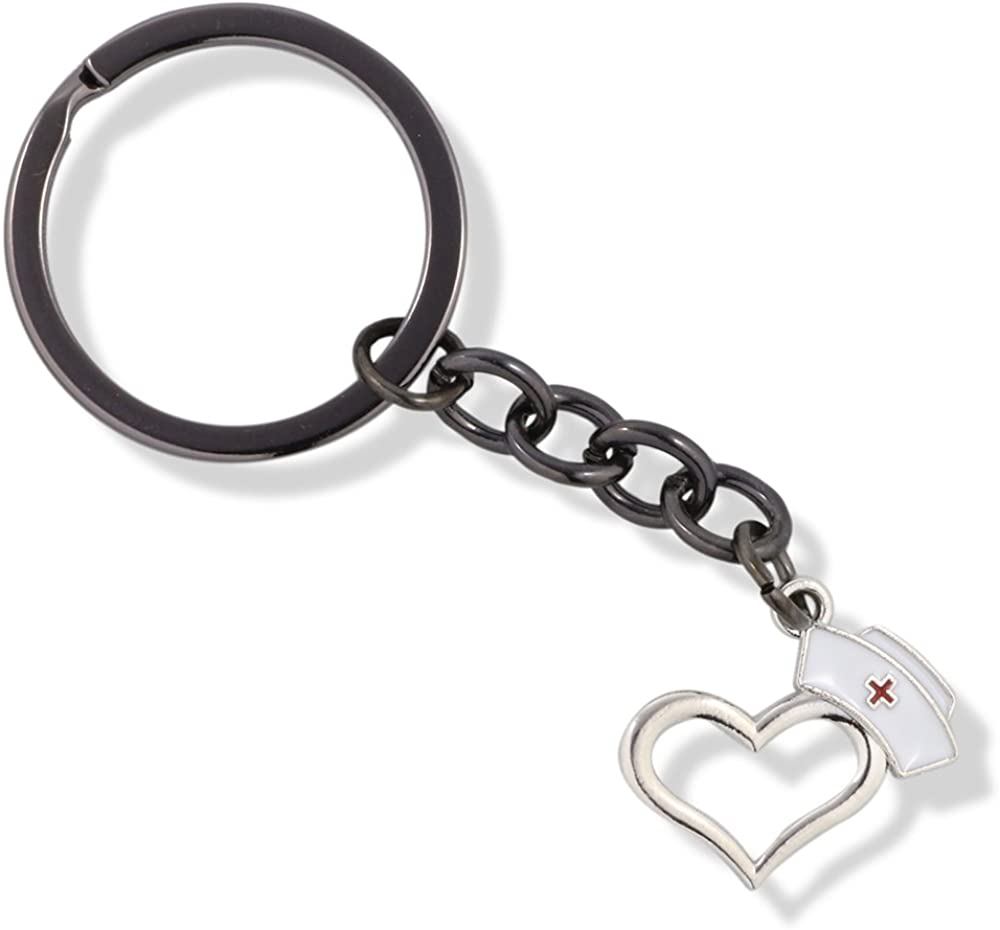 EPJ Nurse Hat on Heart Charm Keychain