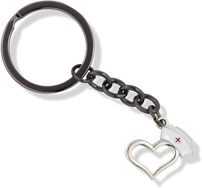 EPJ Nurse Hat on Heart Charm Keychain