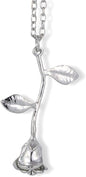 Emerald Park Jewelry Silver Coloured Rose on a Stem with Two Leaves Charm Chain Necklace