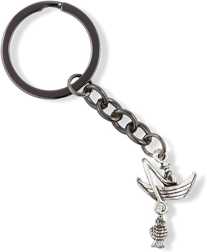 EPJ Fisherman Catching Fish in Row Boat Charm Keychain