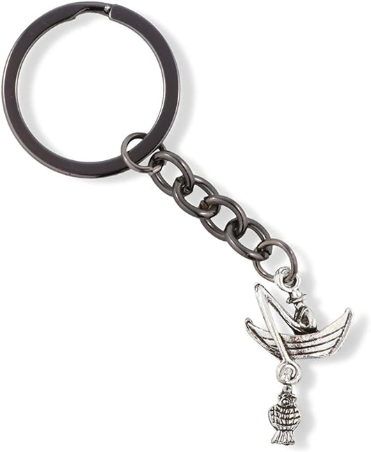 EPJ Fisherman Catching Fish in Row Boat Charm Keychain