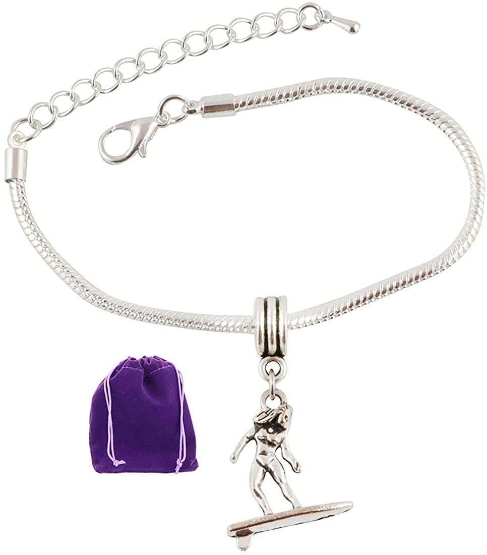 Female Surfer Snake Chain Charm Bracelet