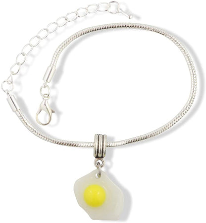Egg Jewelry | Fried Egg Sunny Side Up Stainless Steel Snake Chain Charm Bracelet