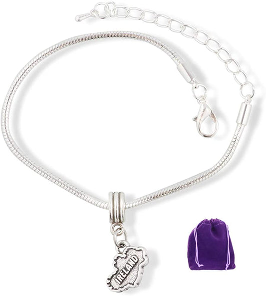 Ireland Country Map Snake Chain Charm Bracelet