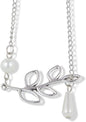 EPJ Willow Leaf with Two Faux Pearls on Silver Coloured Chain Necklace