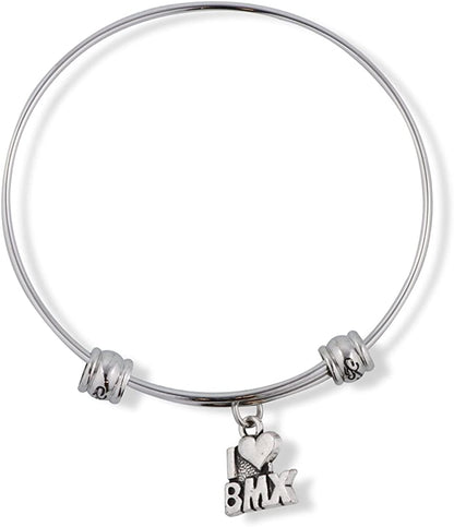 Emerald Park Jewelry I Love Heart BMX Bicycle Racing Fancy Charm Bangle