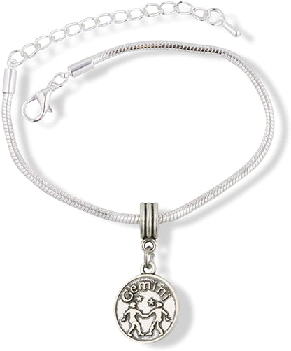 Gemini Astrology Sign Snake Chain Charm Bracelet