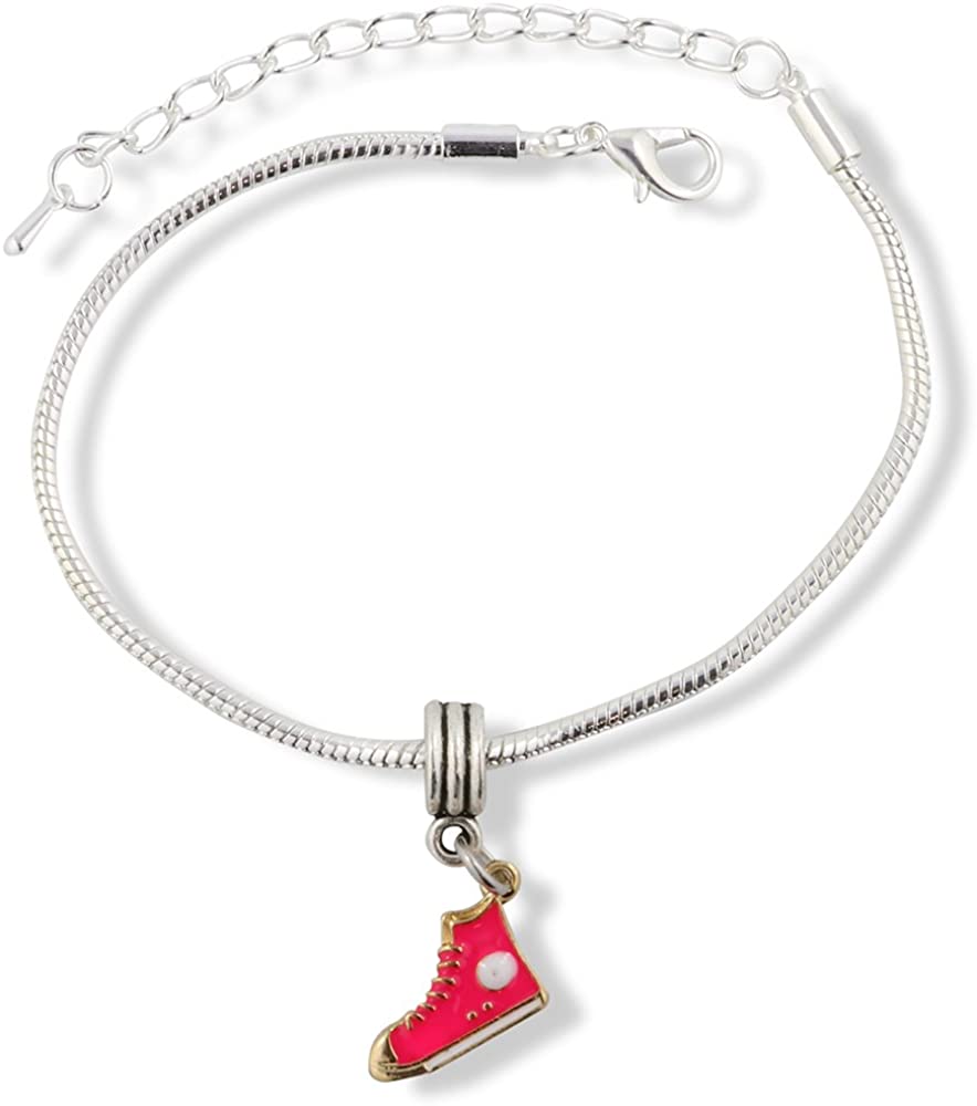 Emerald Park Jewelry Pink Running Shoe Bracelet | Snake Chain Charm Bracelet