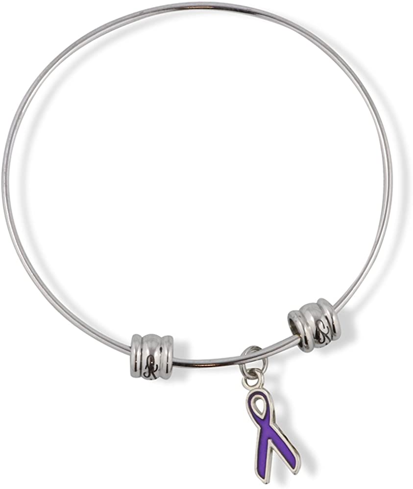 Purple Ribbon Cancer Alzheimer Crohn Animal Abuse Fancy Charm Bangle