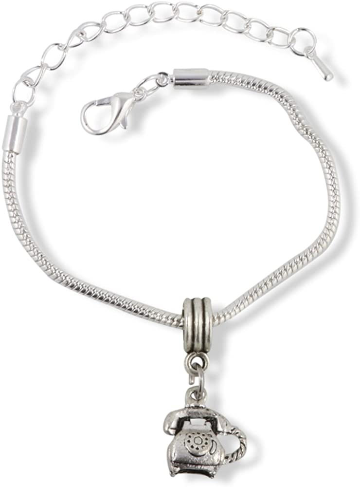Emerald Park Jewelry Telephone (Old Style Rotary with Pick up to Ear and Mouth) Snake Chain Charm Bracelet