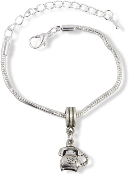 Emerald Park Jewelry Telephone (Old Style Rotary with Pick up to Ear and Mouth) Snake Chain Charm Bracelet