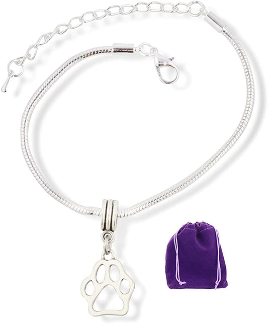 Dog Paw Outline Snake Chain Charm Bracelet