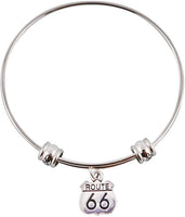 Route 66 Bracelet | Hypoallergenic Stainless Steel Bracelet Bangle of Historic Route 66 Sign Charm on Route 66 Jewelry for Women and Men with Route 66 Charm