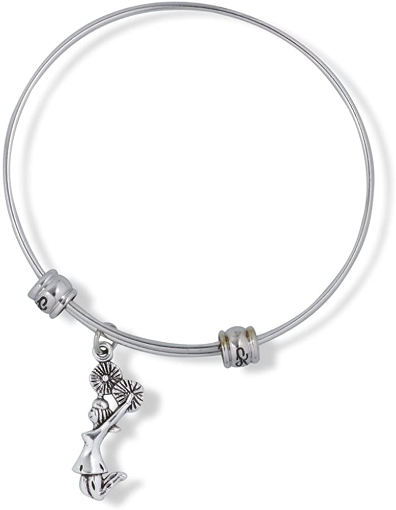 Emerald Park Jewelry Cheerleader with Pom Poms Fancy Charm Bangle