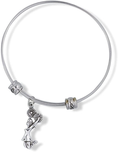 Emerald Park Jewelry Cheerleader with Pom Poms Fancy Charm Bangle