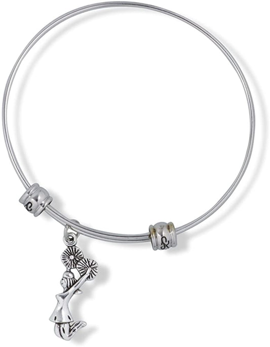 Emerald Park Jewelry Cheerleader with Pom Poms Fancy Charm Bangle