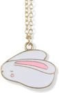 Bunny Rabbit Cartoonish White with One Pink Ear on Gold Necklace