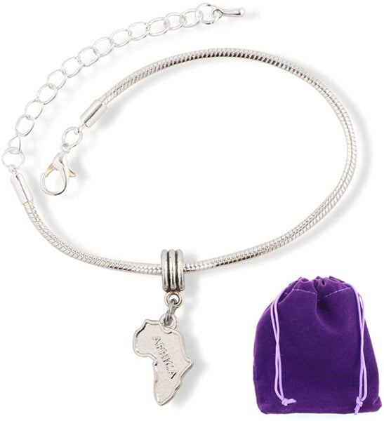 Africa Bracelet | Continent Map Stainless Steel Snake Chain Charm Bracelet