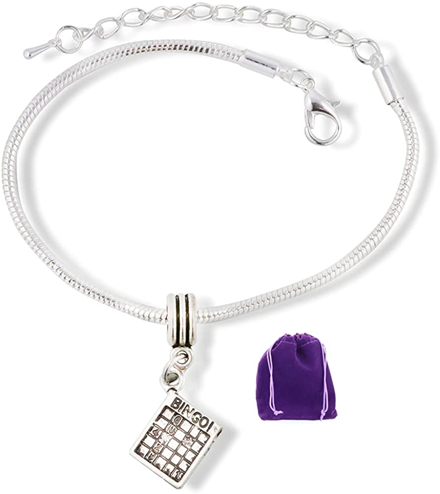 Bingo Playing Card Snake Chain Charm Bracelet a Bingo bracelet | bingo game card jewelry a great bingo accessories to go with your new Bingo Daubers and Bingo Playing Supplies or Bingo Bags and Accessories and Bingo Dabbers as Great Bingo Gifts