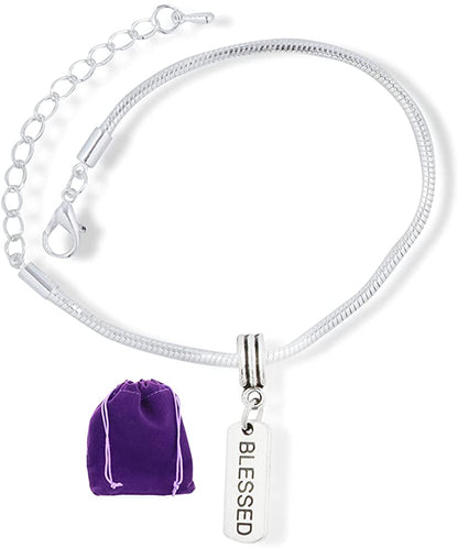 Blessed Text Saying Snake Chain Charm Bracelet