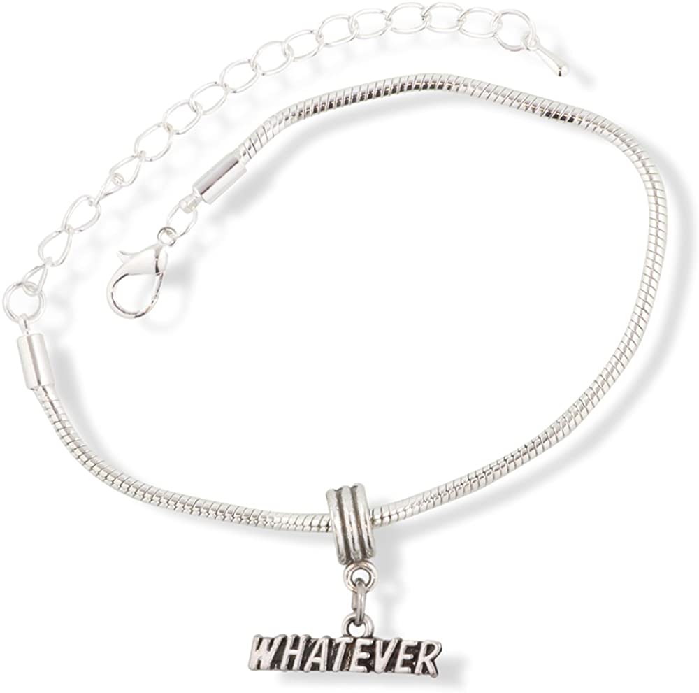 Whatever Text Snake Chain Charm Bracelet