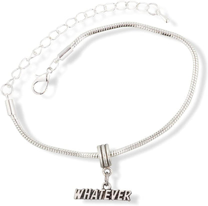 Whatever Text Snake Chain Charm Bracelet