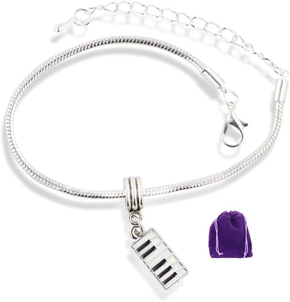 Keyboard Black and White Snake Chain Charm Bracelet