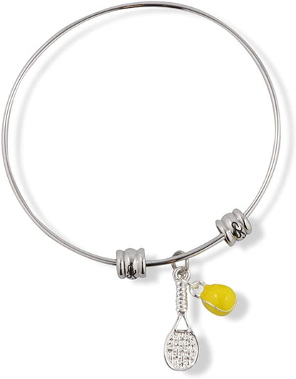 Emerald Park Jewelry Tennis Racket (Racquet) with Yellow Tennis Ball Fancy Charm Bangle