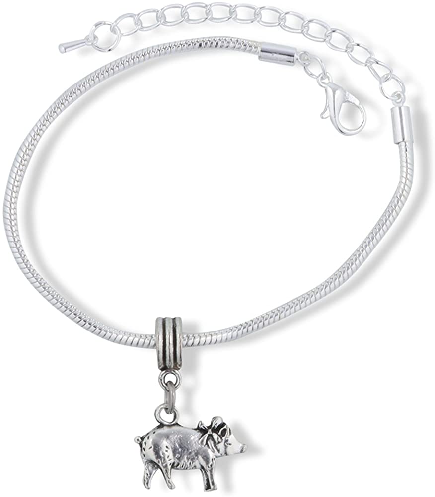 Pig with Ribbon Snake Chain Charm Bracelet