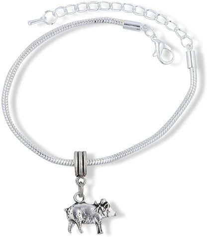 Pig with Ribbon Snake Chain Charm Bracelet