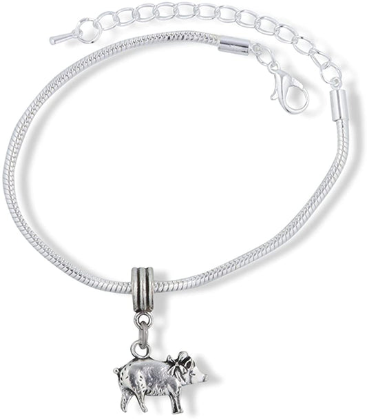 Pig with Ribbon Snake Chain Charm Bracelet