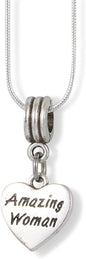 EPJ Amazing Woman Text on a Heart Charm Snake Chain Necklace