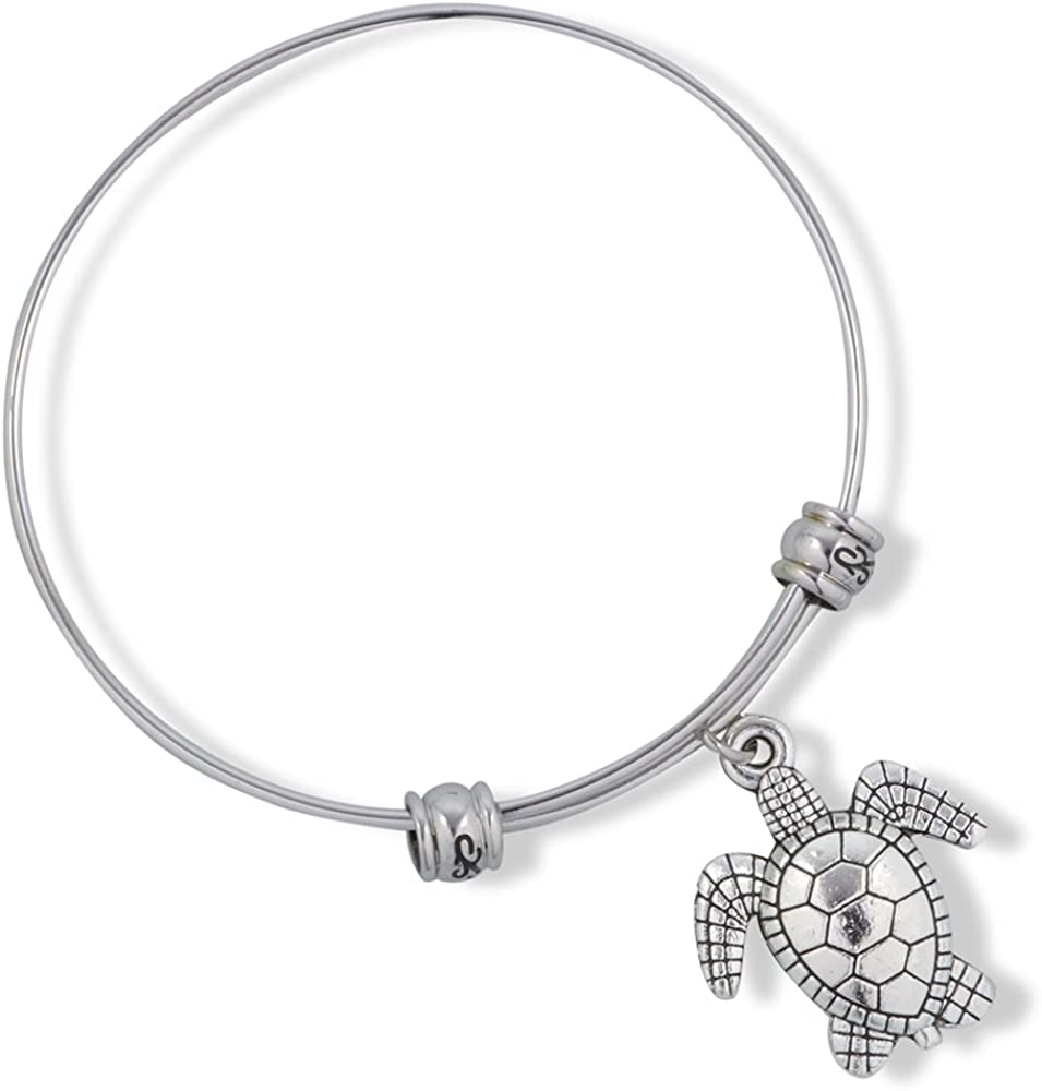 Emerald Park Jewelry Large Sea Turtle 2 Fancy Charm Bangle