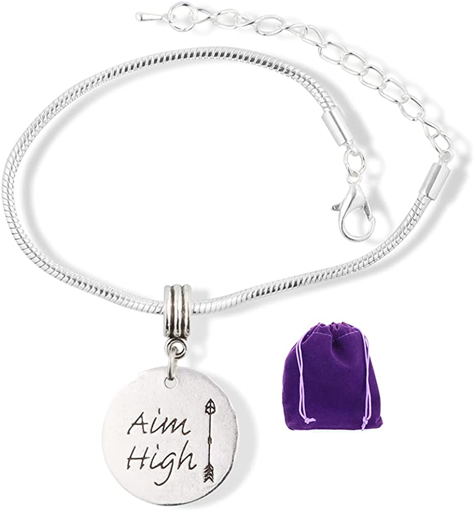 Aim High Text Snake Chain Charm Bracelet