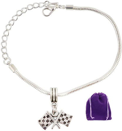 Checkered Racing Flag Snake Chain Charm Bracelet