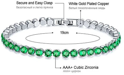 Emerald Park Jewelry Tennis Bracelet AAA Cubic Zirconia Blue Green Pink White