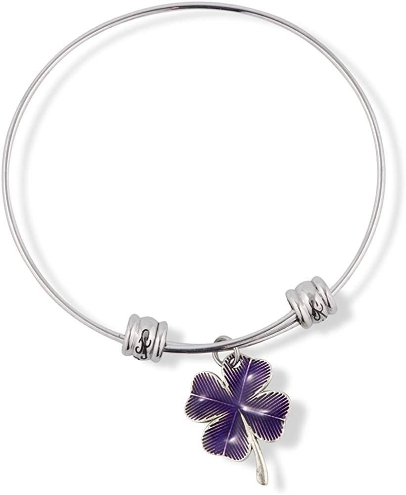 Four Leaf Clover with Purple Tint Fancy Charm Bangle